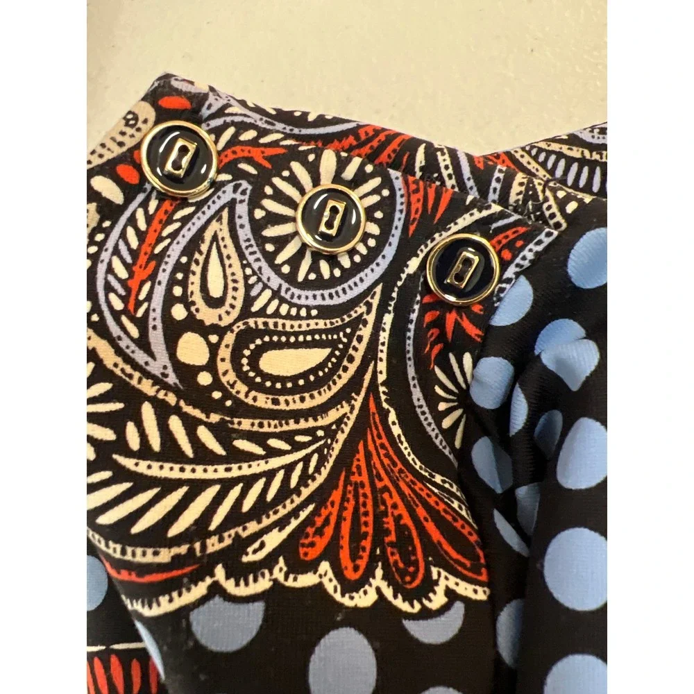 Charter Club Tunic Top Women Large Blue Red Paisley Polka Dot Stretch 3/4 Sleeve
